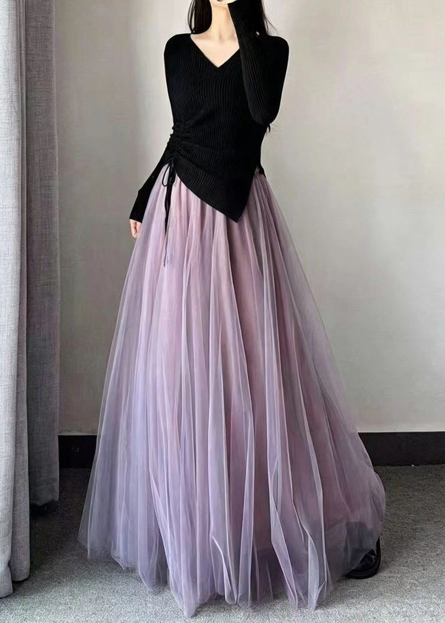 Stylish Purple High Waist Exra Large Hem Tulle Skirt Fall