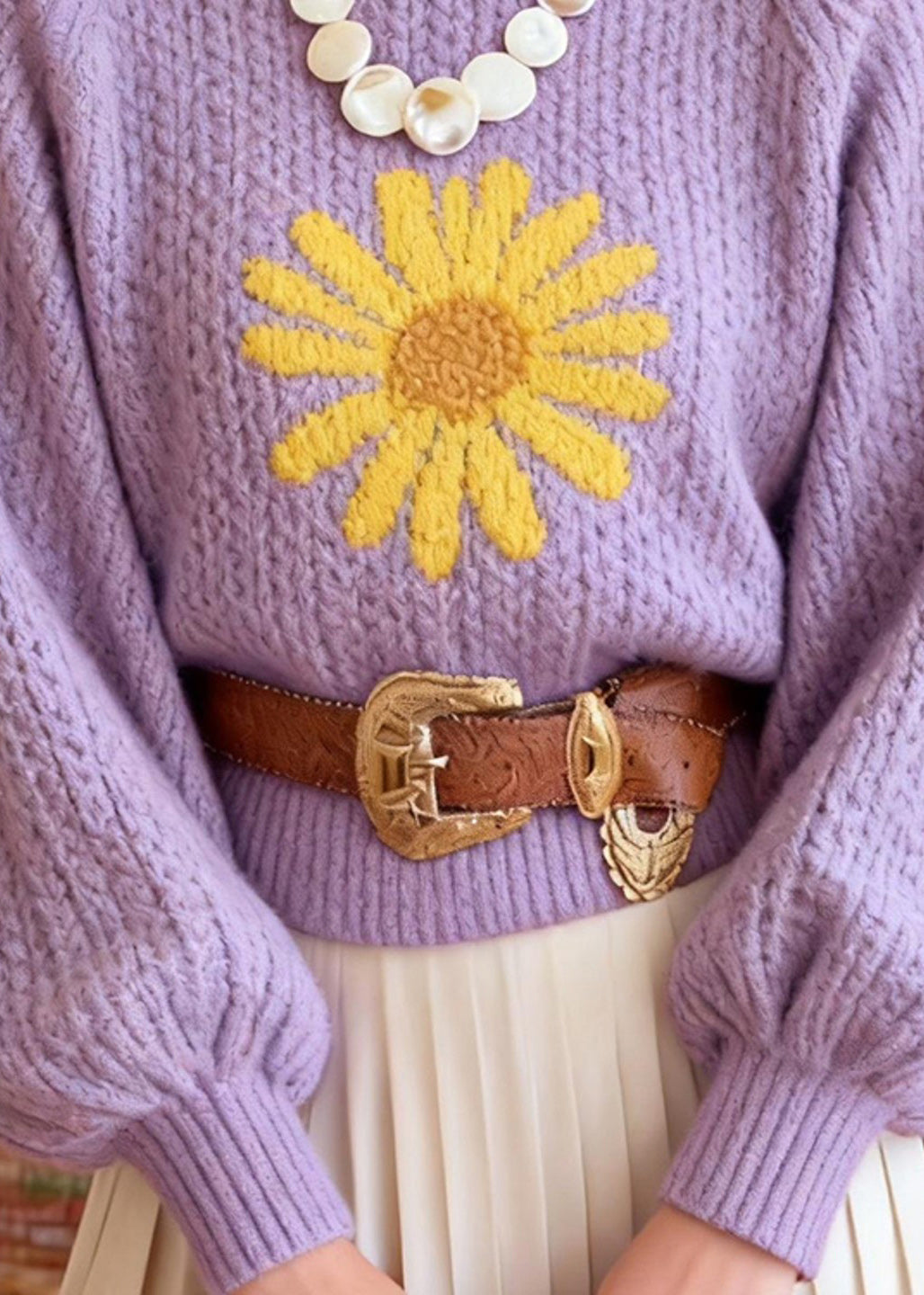 Stylish Purple Hign Neck Jacquard Knit Short Sweater Winter