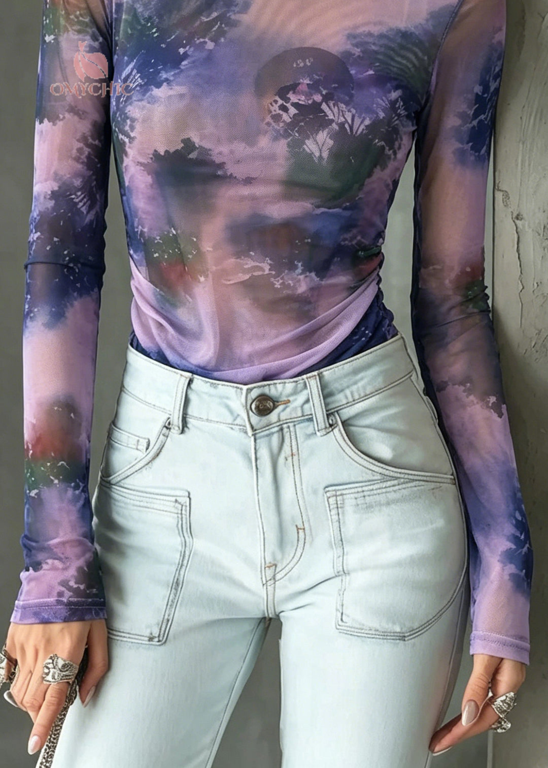 Stylish Purple O Neck Tie Dye Tulle Top Summer