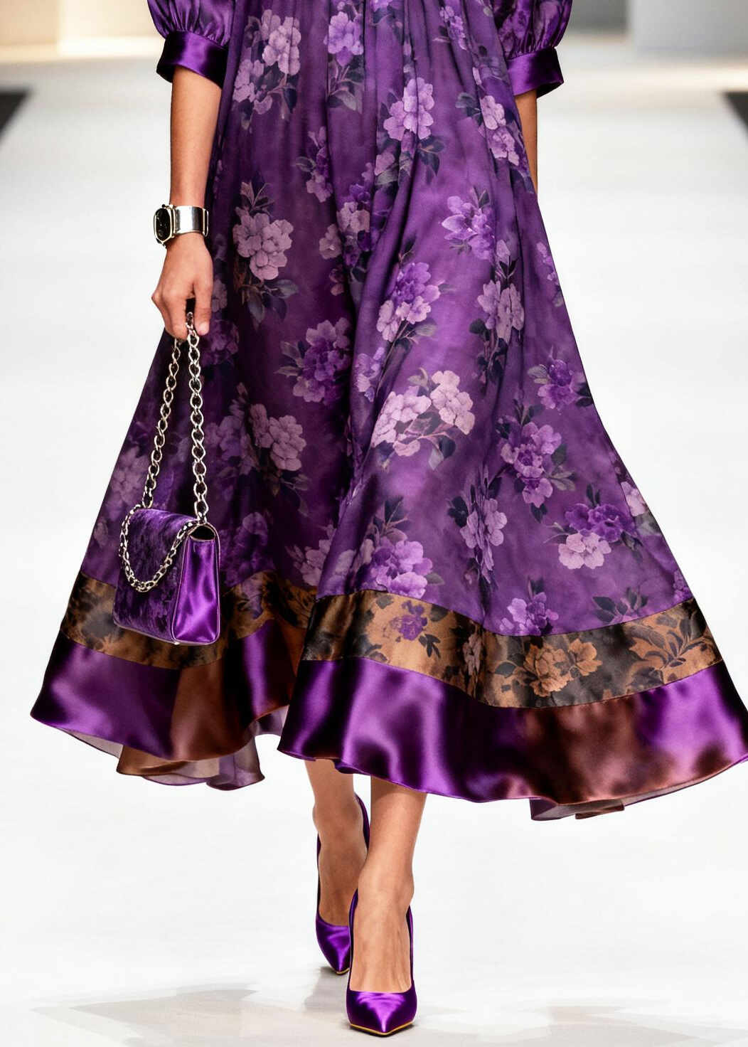 Stylish Purple Oversized Patchwork Hollow Out Silk Dinner Dress Summer