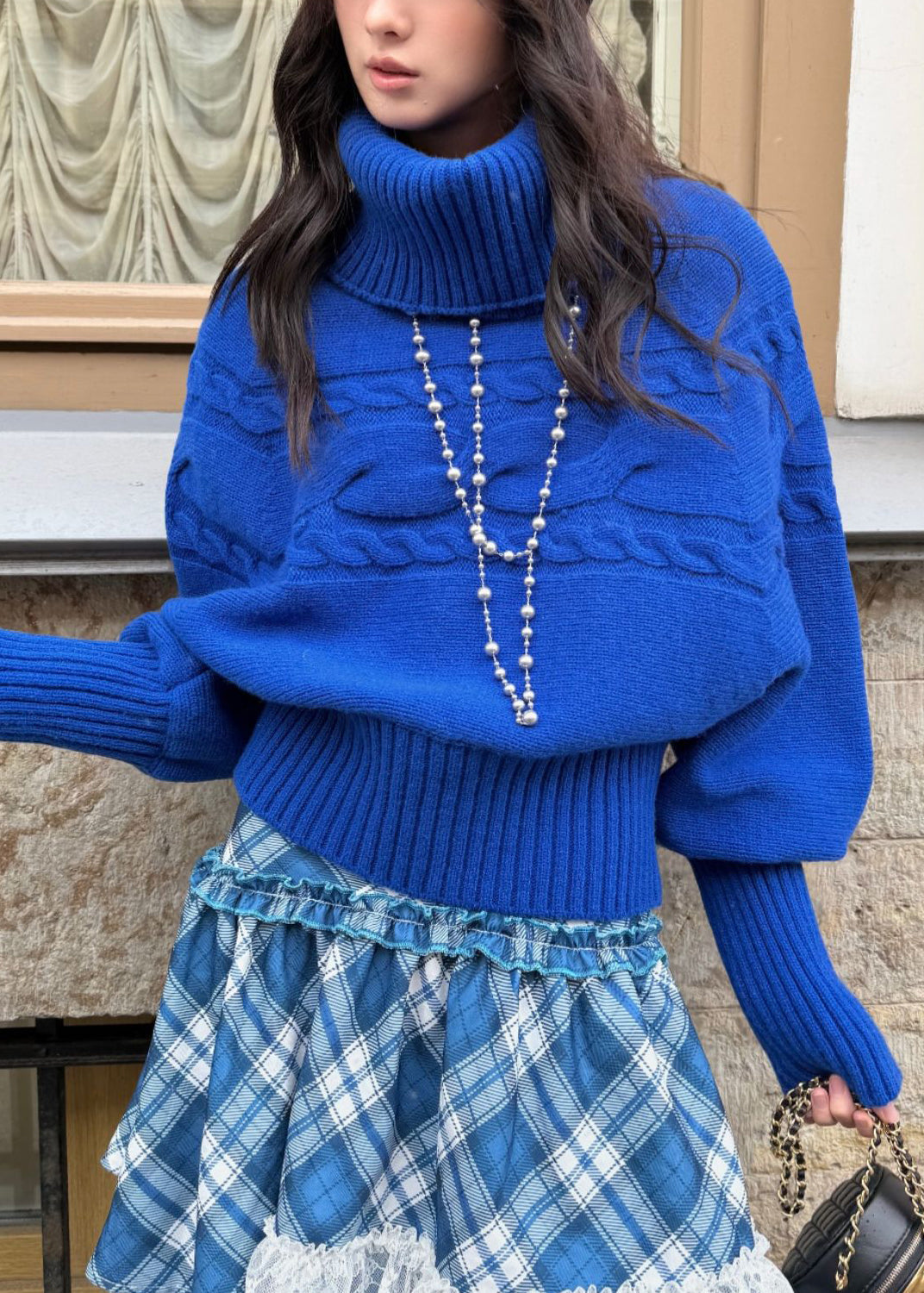 Stylish Purple Turtleneck Thick Cotton Knit Sweater Fall