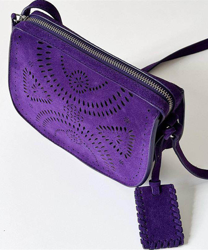 Stylish Purple Versatile Hollow Out Suede Saddle Bag