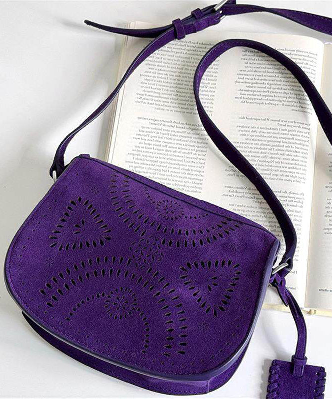 Stylish Purple Versatile Hollow Out Suede Saddle Bag