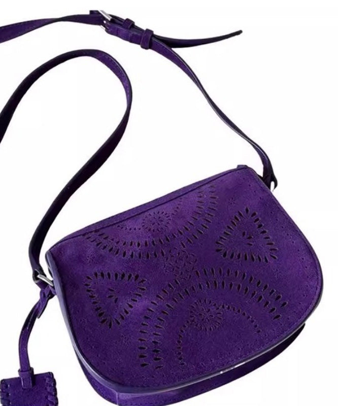 Stylish Purple Versatile Hollow Out Suede Saddle Bag