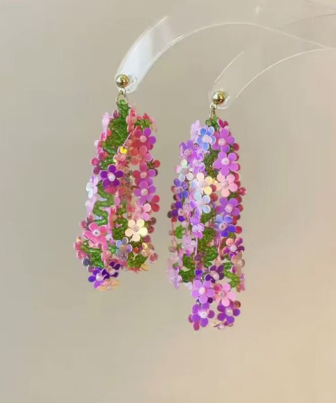 Stylish Rainbow Acrylic Floral Sequins Tassel Drop Earrings