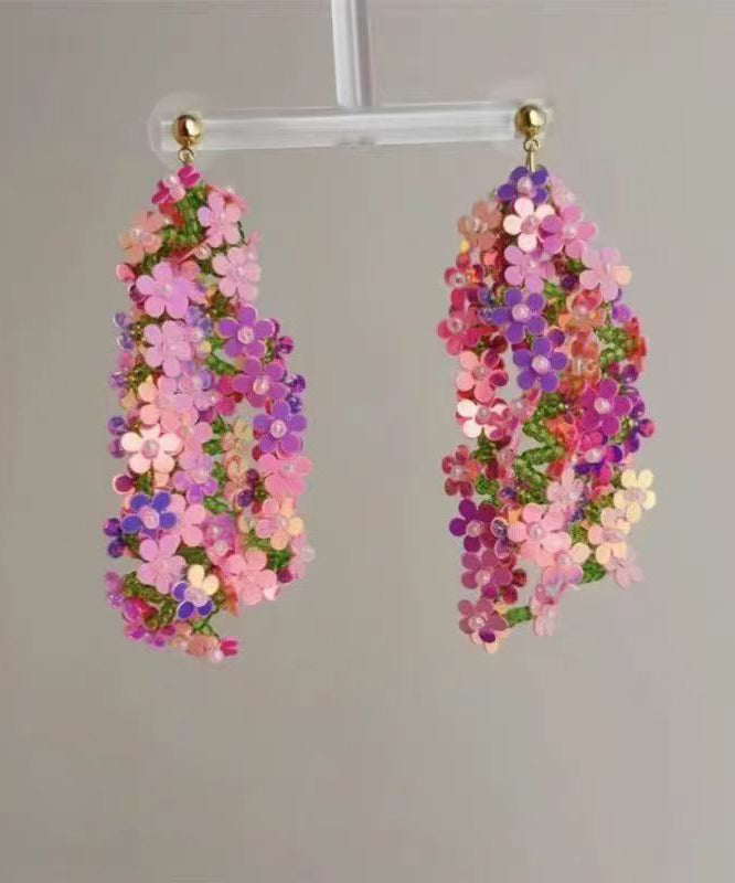 Stylish Rainbow Acrylic Floral Sequins Tassel Drop Earrings