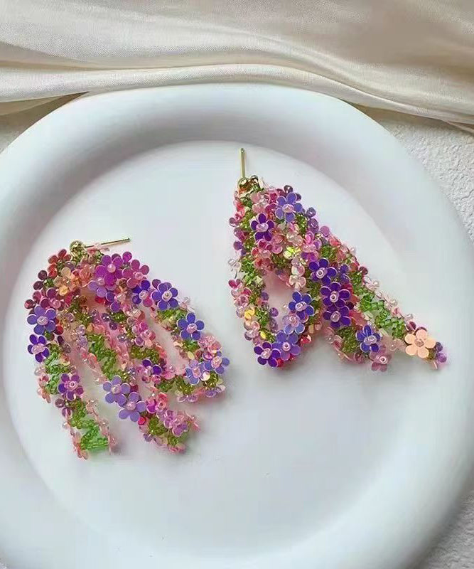 Stylish Rainbow Acrylic Floral Sequins Tassel Drop Earrings