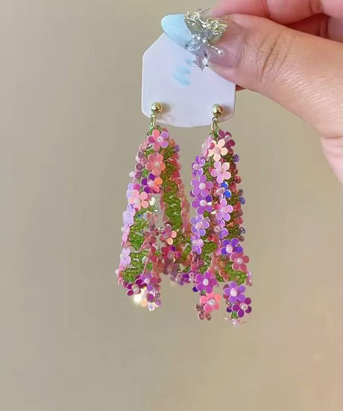 Stylish Rainbow Acrylic Floral Sequins Tassel Drop Earrings