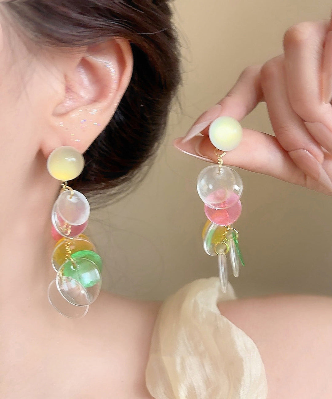 Stylish Rainbow Acrylic Shell Tassel Drop Earrings
