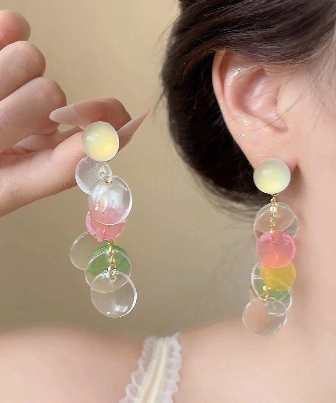 Stylish Rainbow Acrylic Shell Tassel Drop Earrings