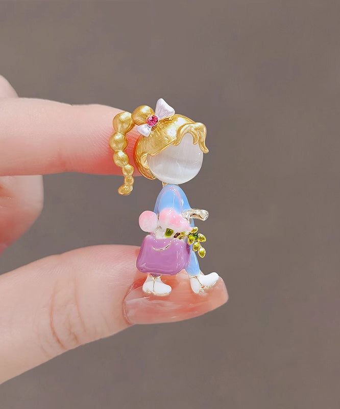 Stylish Rainbow Alloy Cat's Eye Stone Drip Glaze Little Girl Brooches