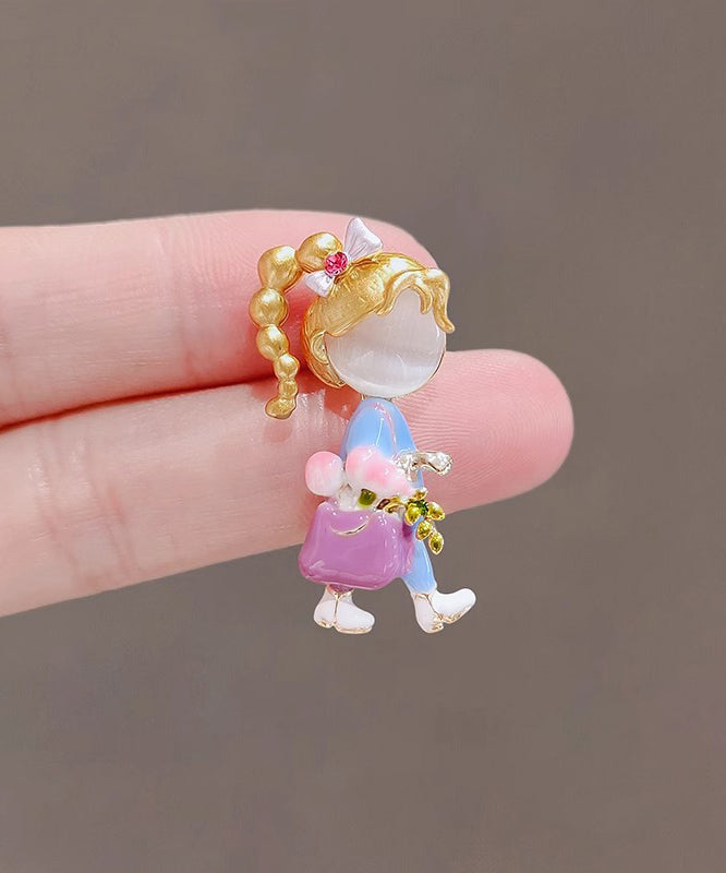 Stylish Rainbow Alloy Cat's Eye Stone Drip Glaze Little Girl Brooches