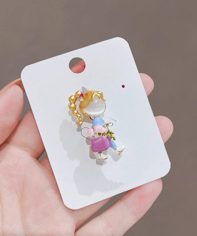 Stylish Rainbow Alloy Cat's Eye Stone Drip Glaze Little Girl Brooches
