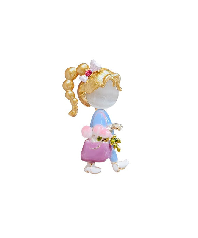 Stylish Rainbow Alloy Cat's Eye Stone Drip Glaze Little Girl Brooches