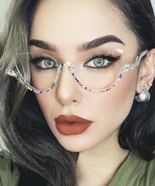 Stylish Rainbow Alloy Zircon Cat Eye Half Rim Reading Glasses