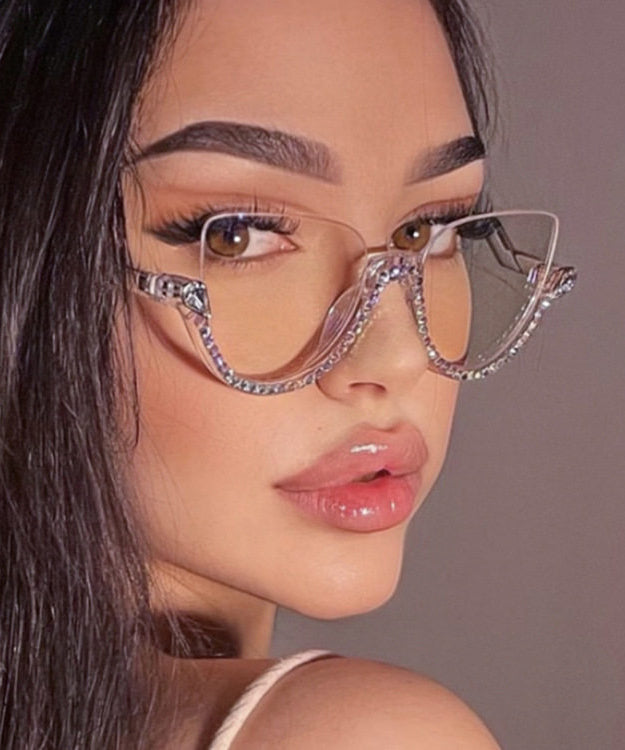 Stylish Rainbow Alloy Zircon Cat Eye Half Rim Reading Glasses