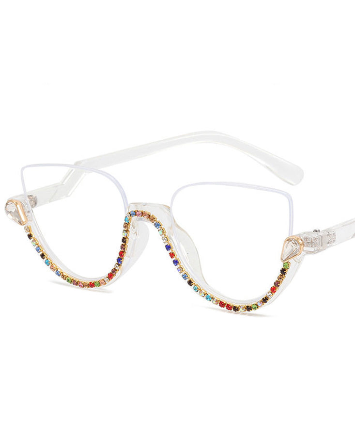 Stylish Rainbow Alloy Zircon Cat Eye Half Rim Reading Glasses