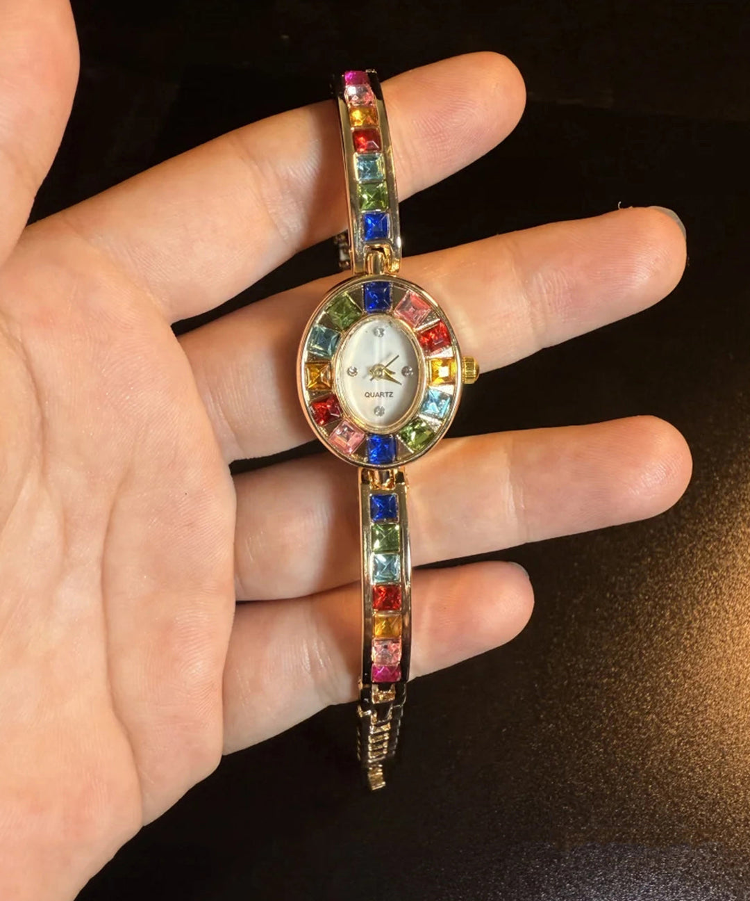 Stylish Rainbow Alloy Zircon Gem Stone Watches