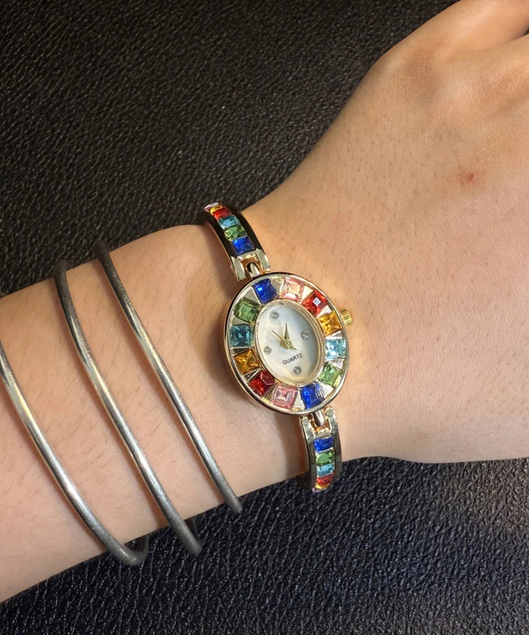 Stylish Rainbow Alloy Zircon Gem Stone Watches