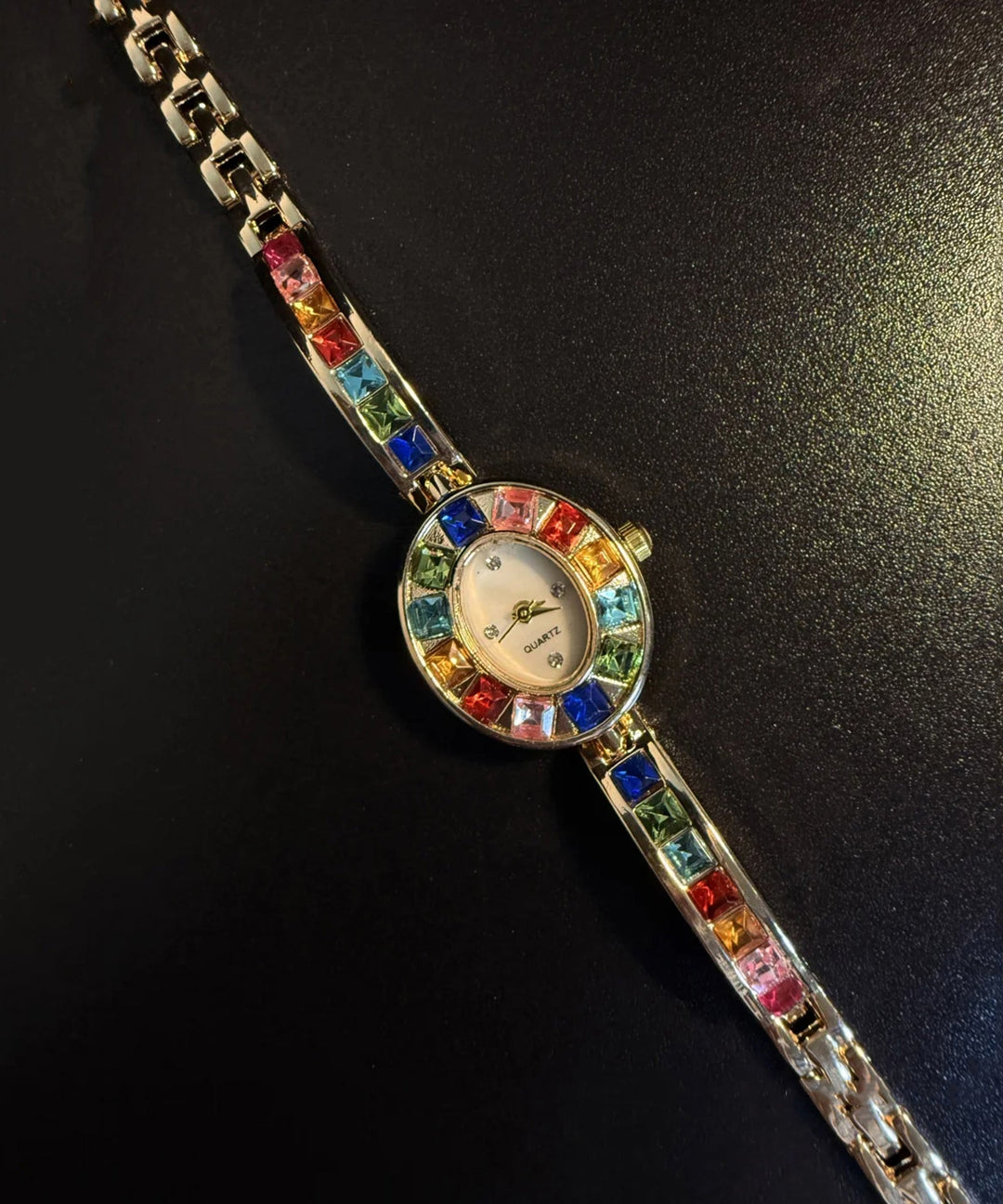 Stylish Rainbow Alloy Zircon Gem Stone Watches