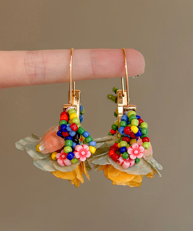 Stylish Rainbow Copper Alloy Floral Hoop Earrings