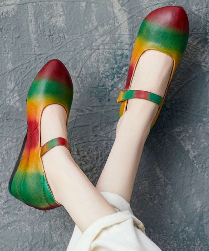 Stylish Rainbow Cowhide Leather High Wedge Heels Shoes
