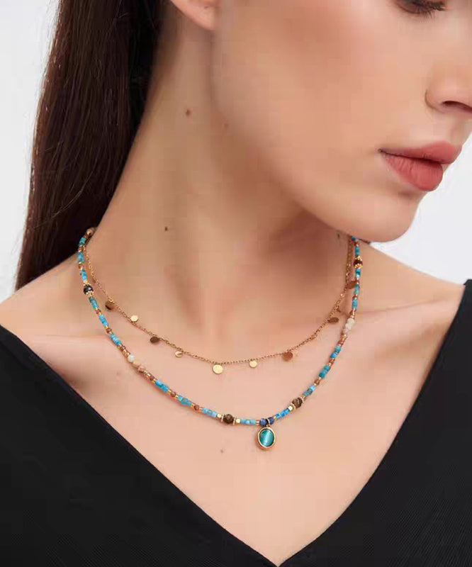 Stylish Rainbow Stainless Steel Crystal Cat's Eye Beading Pendant Necklace