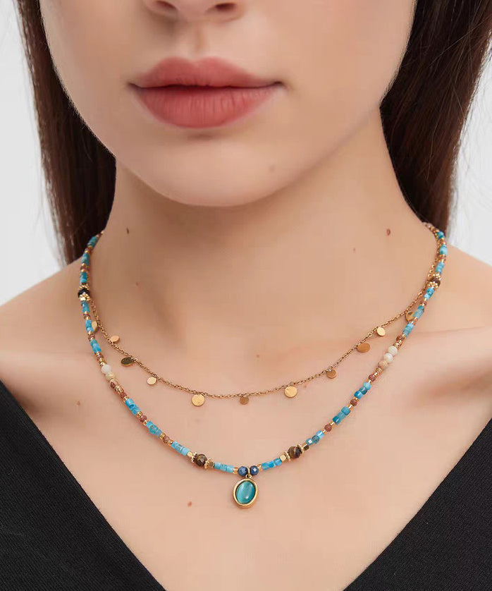 Stylish Rainbow Stainless Steel Crystal Cat's Eye Beading Pendant Necklace