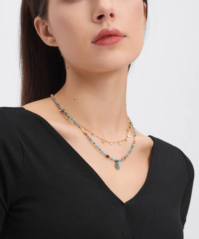 Stylish Rainbow Stainless Steel Crystal Cat's Eye Beading Pendant Necklace