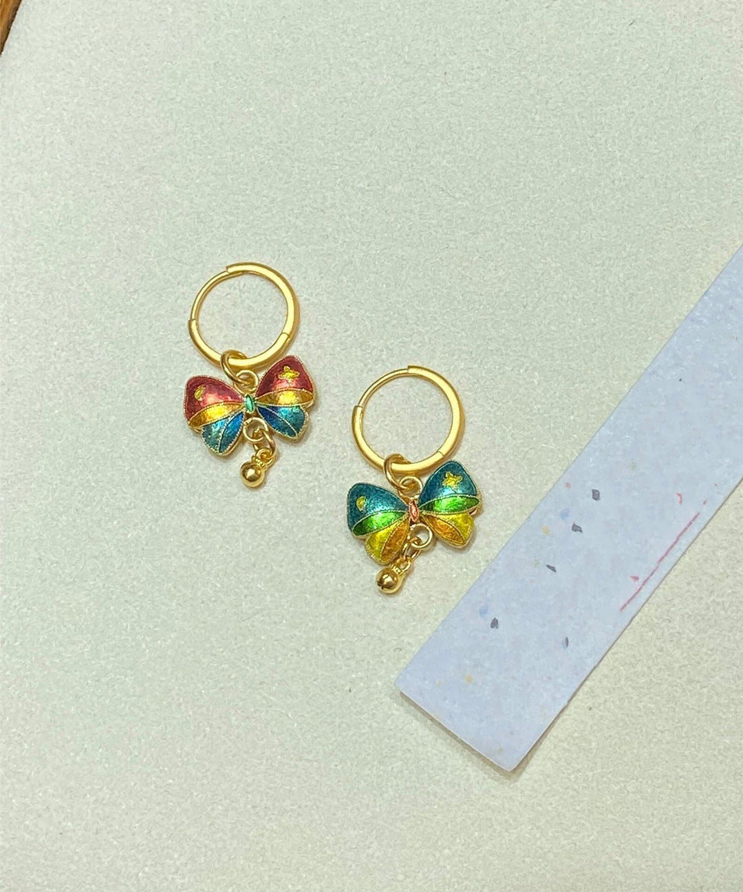 Stylish Rainbow Sterling Silver Overgild Butterfly Drip Glaze Hoop Earrings