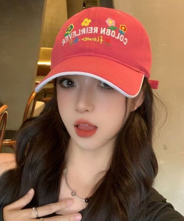 Stylish Red Embroidered Versatile Baseball Cap Hat