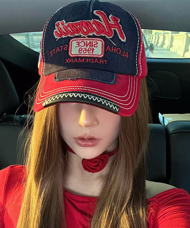 Stylish Red Embroideried Denim Baseball Cap Hat