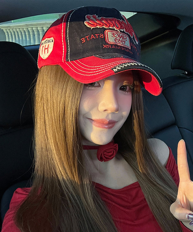 Stylish Red Embroideried Denim Baseball Cap Hat