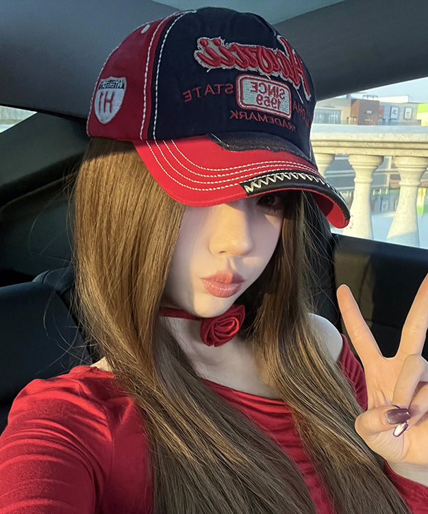 Stylish Red Embroideried Denim Baseball Cap Hat