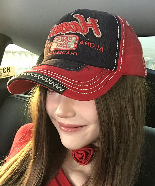 Stylish Red Embroideried Denim Baseball Cap Hat