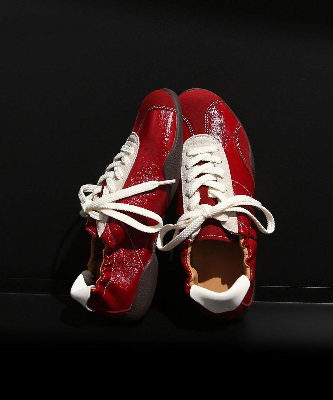 Stylish Red Flat Shoes Suede Retro Splicing Lace Up