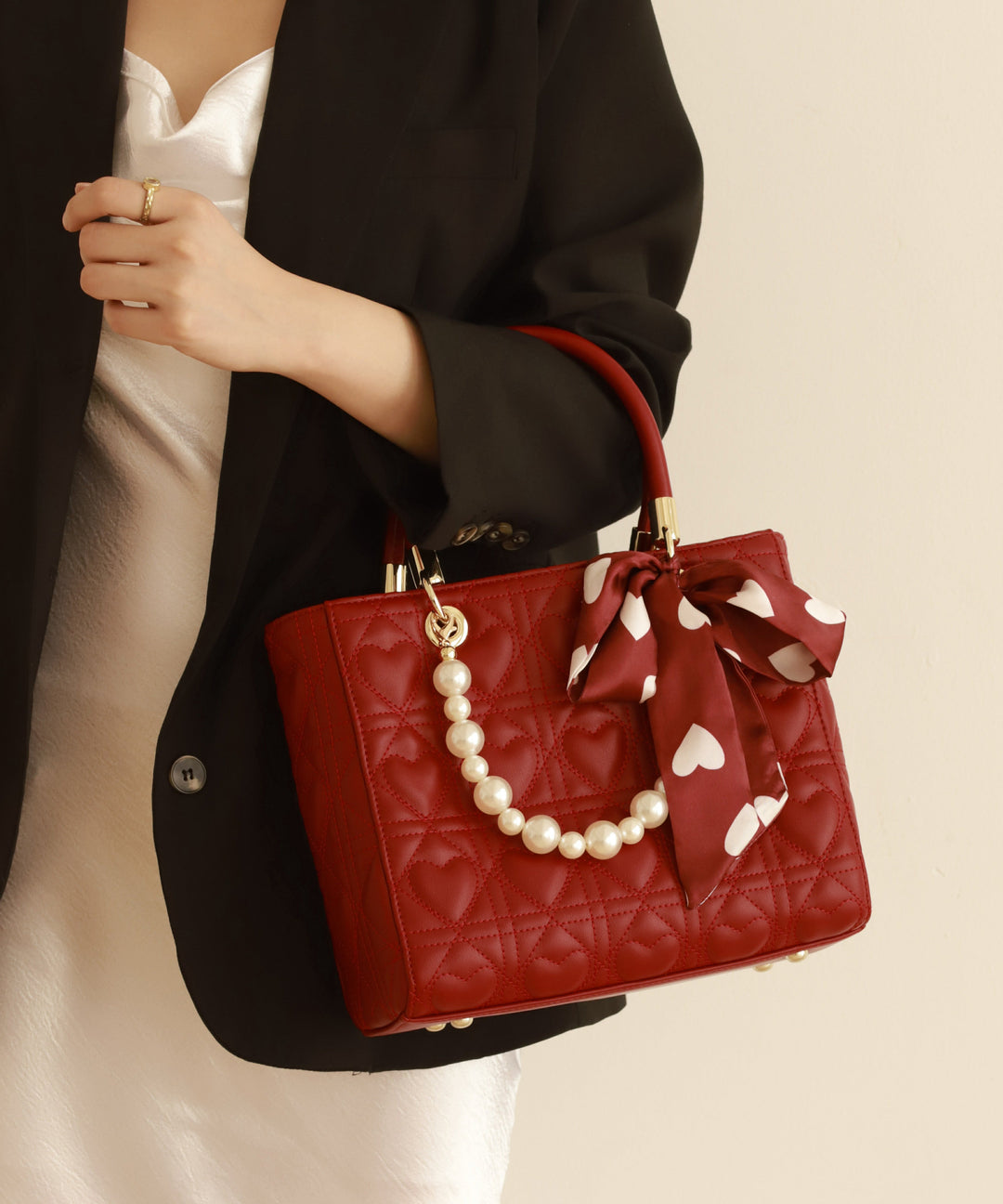 Stylish Red Large Capacity Faux Leather Tote Handbag