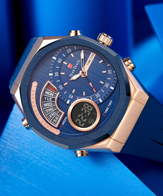 Stylish Red Metal Silicone Rubber Quartz Movement Tempered Glass Watch