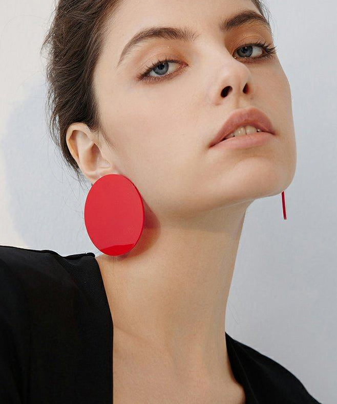 Stylish Red Rotundity Acrylic Stud Earrings