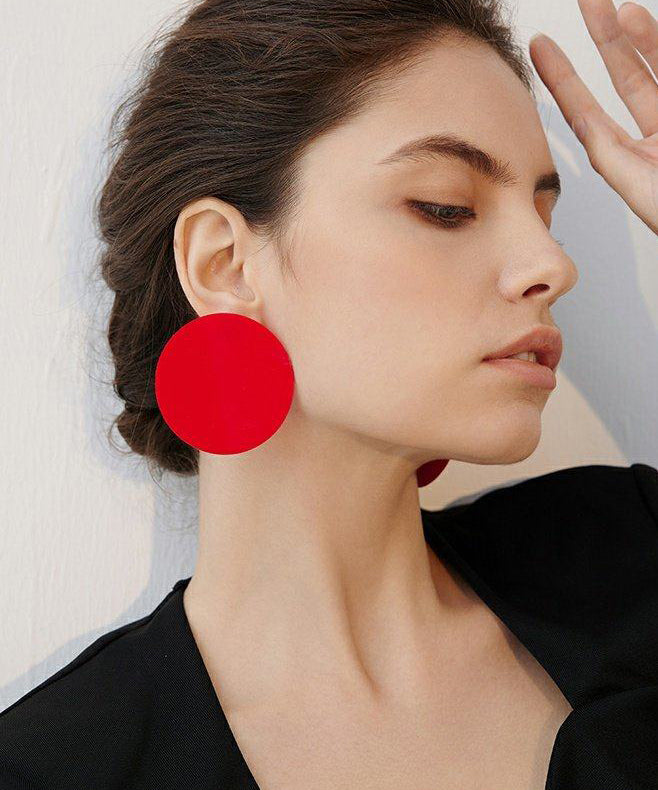 Stylish Red Rotundity Acrylic Stud Earrings