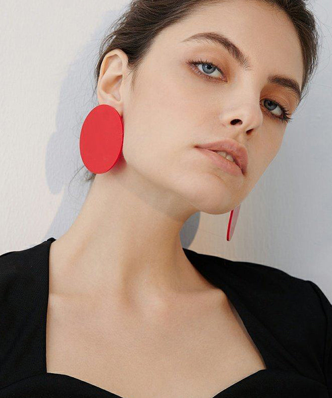 Stylish Red Rotundity Acrylic Stud Earrings