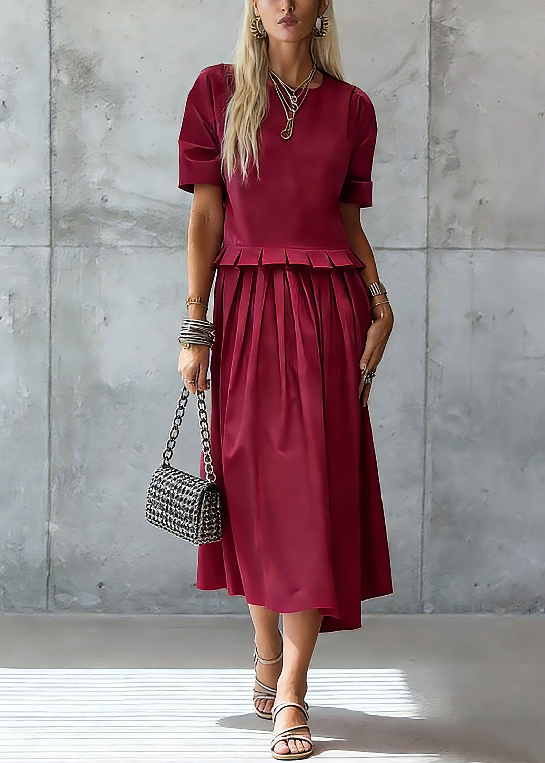 Stylish Red Ruffled Solid Maxi Dress Summer
