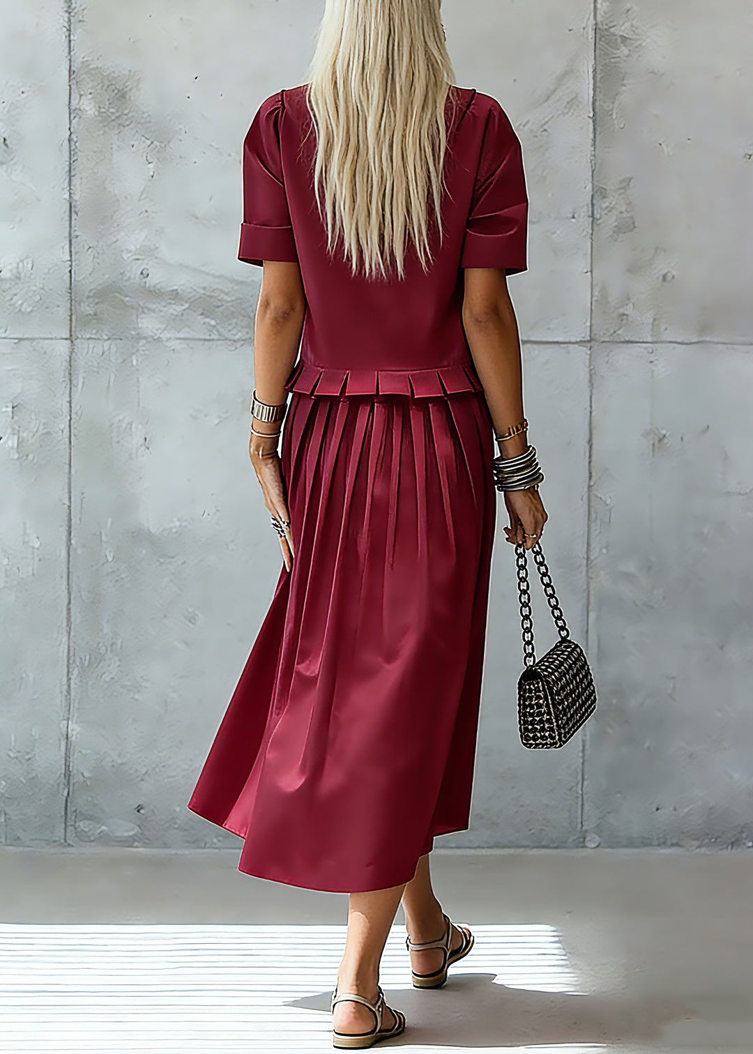 Stylish Red Ruffled Solid Maxi Dress Summer