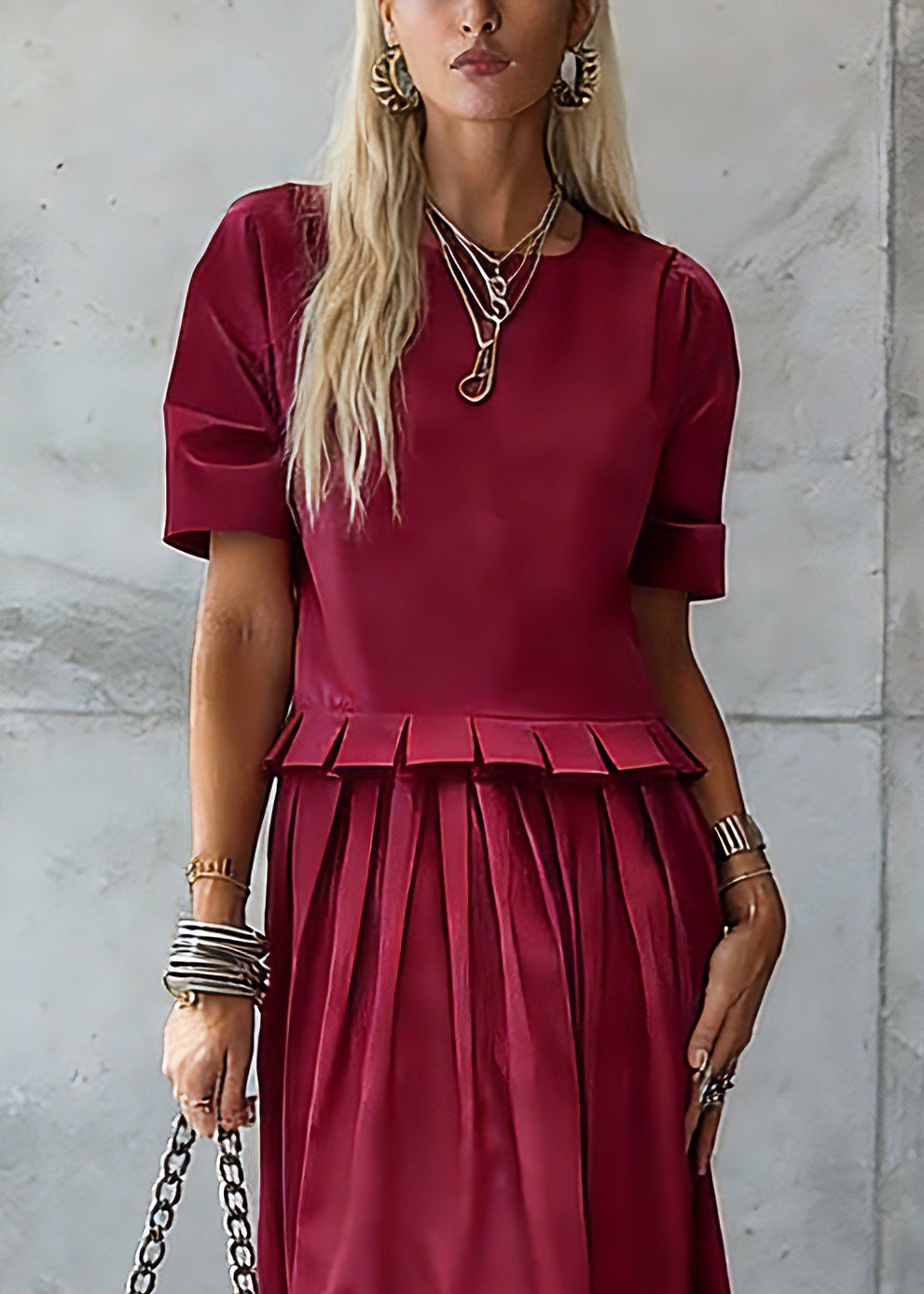 Stylish Red Ruffled Solid Maxi Dress Summer