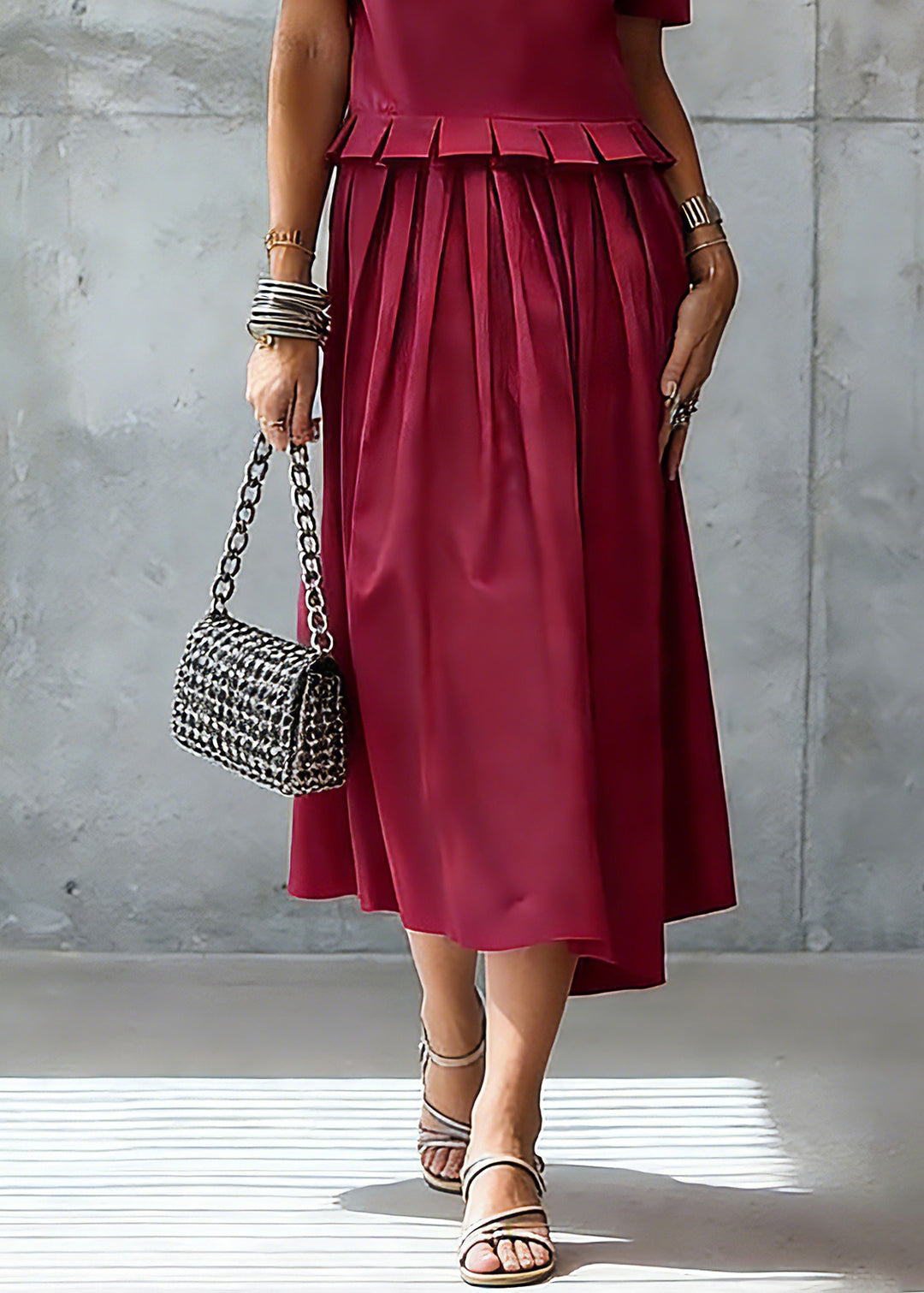Stylish Red Ruffled Solid Maxi Dress Summer