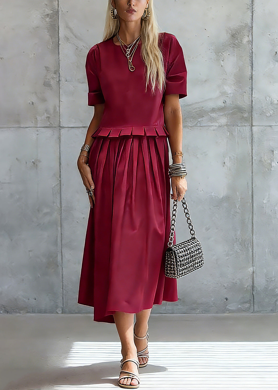 Stylish Red Ruffled Solid Maxi Dress Summer