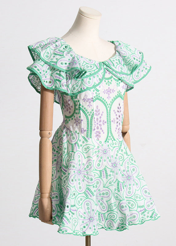 Stylish Red Slash Neck Ruffled Print Cotton Mini Dresses Summer