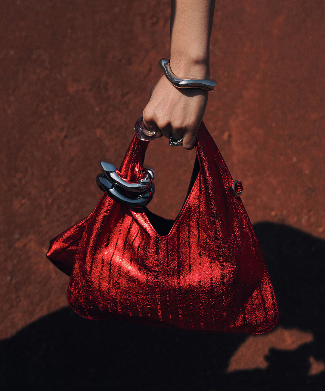 Stylish Red Solid Durable Calf Leather Tote Handbag