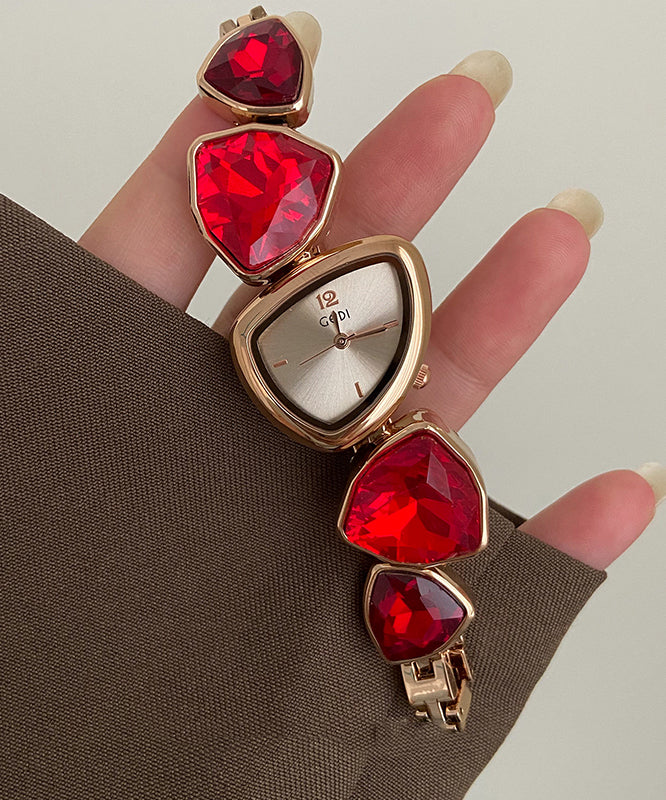 Stylish Red Stainless Steel Alloy Asymmetrical Crystal Watches