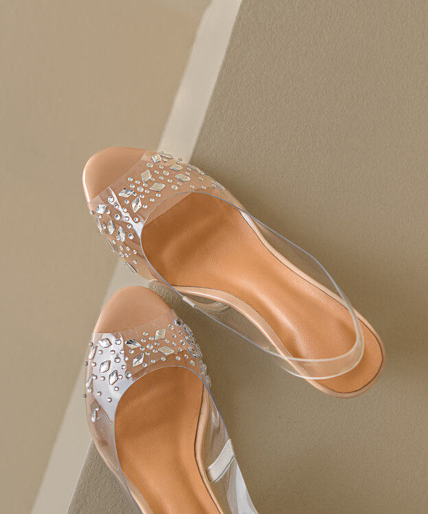 Stylish Rhinestone Peep Toe Wedge Sandals Sheer High Wedge Heels Shoes